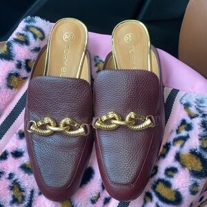 Tory Burch Jessa backless leather burgundy metal hardware slip-on low